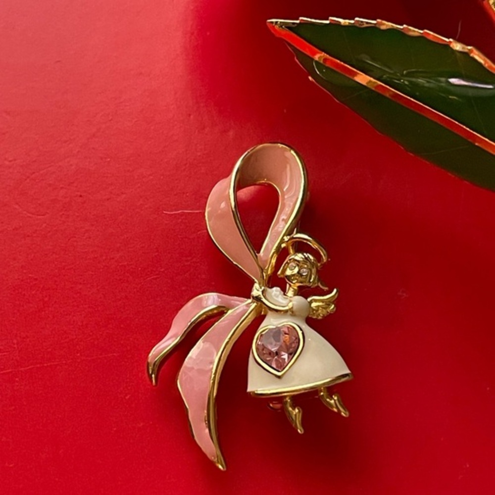 Bob Mackie Gold and Pink Angel Brooch,Vintage Brooch.